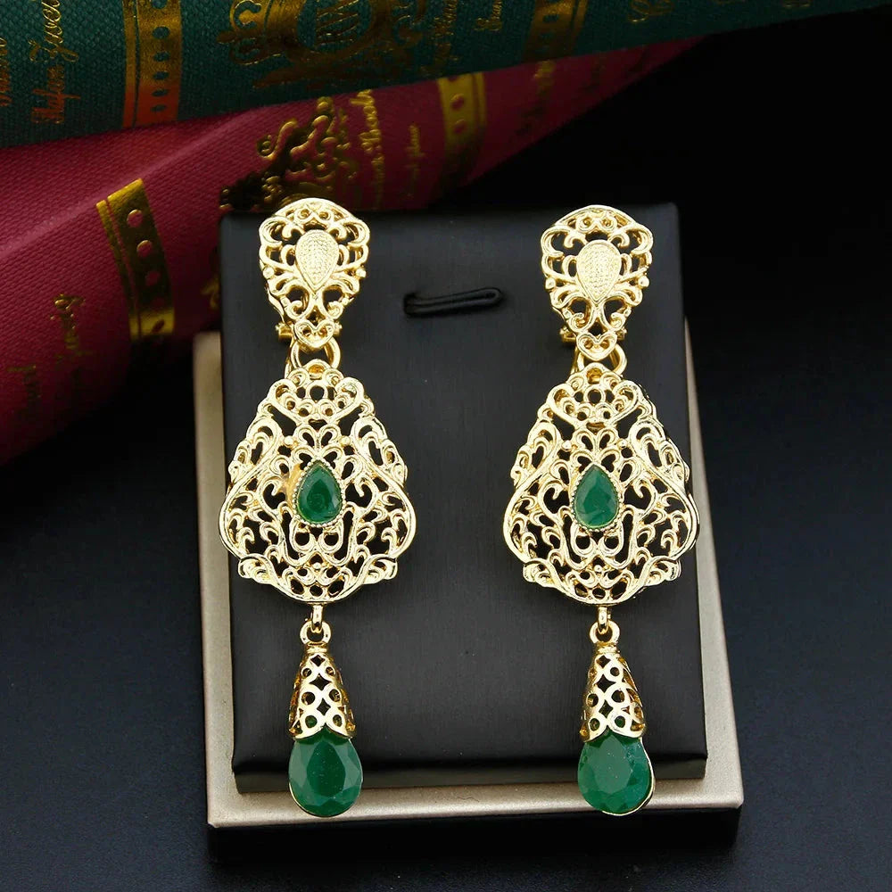 Dark Green Ethnic Oriental Dangling Earrings