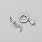 Star and Moon Zircon Silver Dangle Earrings