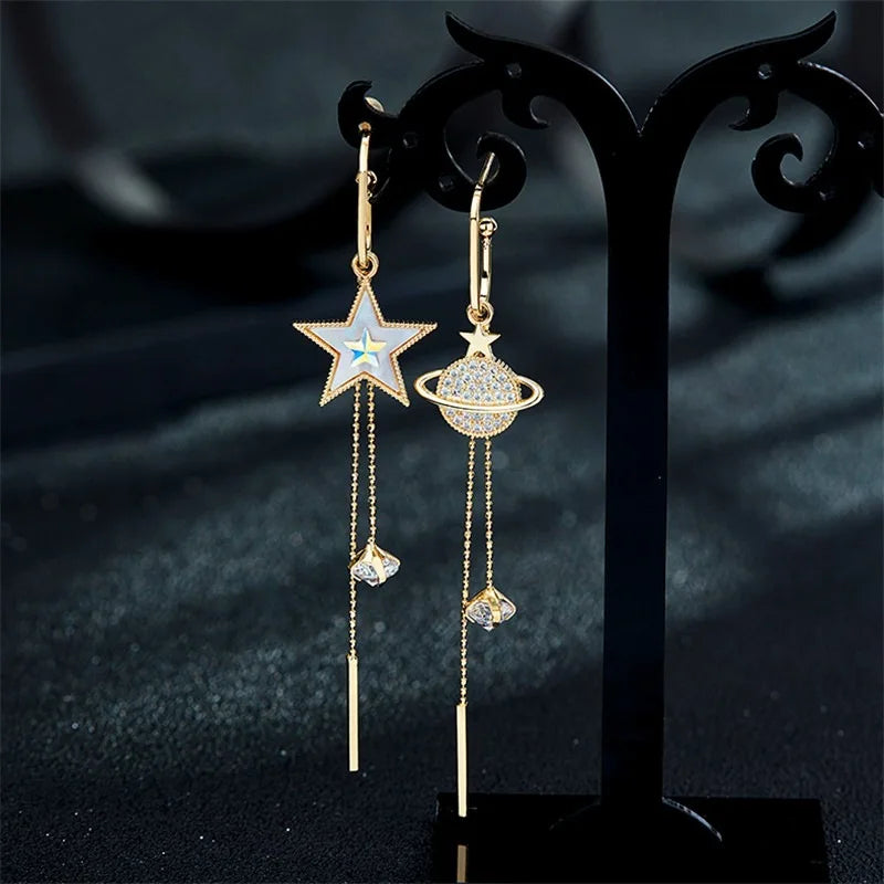 Star and Planet Dangling Earrings