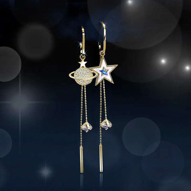 Star and Planet Dangling Earrings