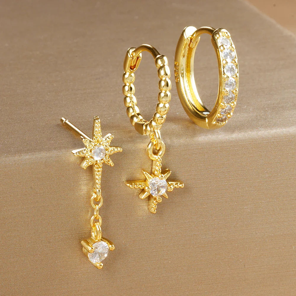 Star Drop Earrings in Zircon Astrology (set of 3)