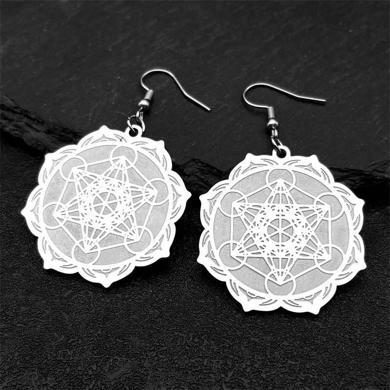 Women's Hanging Earrings Metatron Cube Silver