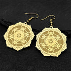 Women's Hanging Earrings Metatron Cube Gold