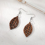 Wooden Laurel Leaf Dangle Earrings