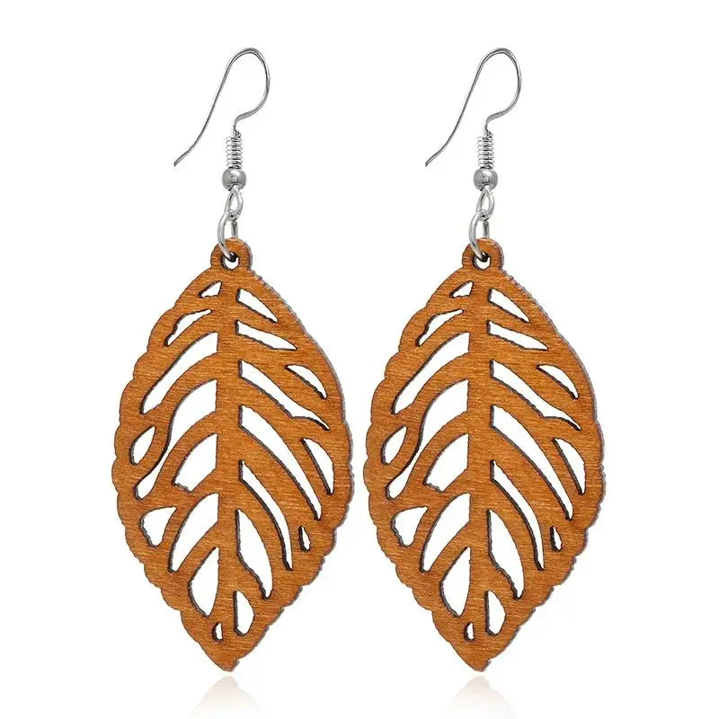Wooden Laurel Leaf Dangle Earrings