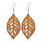 Wooden Laurel Leaf Dangle Earrings