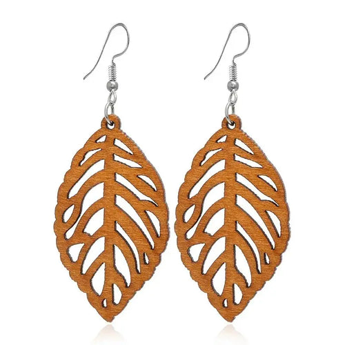 Wooden Laurel Leaf Dangle Earrings