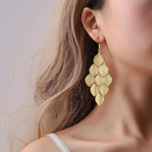 Women's Gold Leaf Dangle Earrings