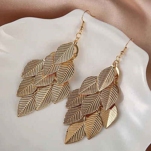 Women's Gold Leaf Dangle Earrings