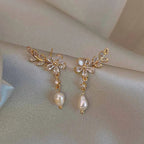 White Crystal Flower Dangle Earrings
