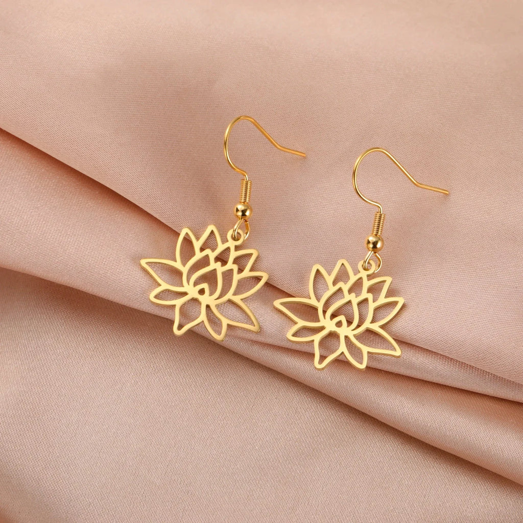 Women's Lotus Flower Dangle Earrings gold