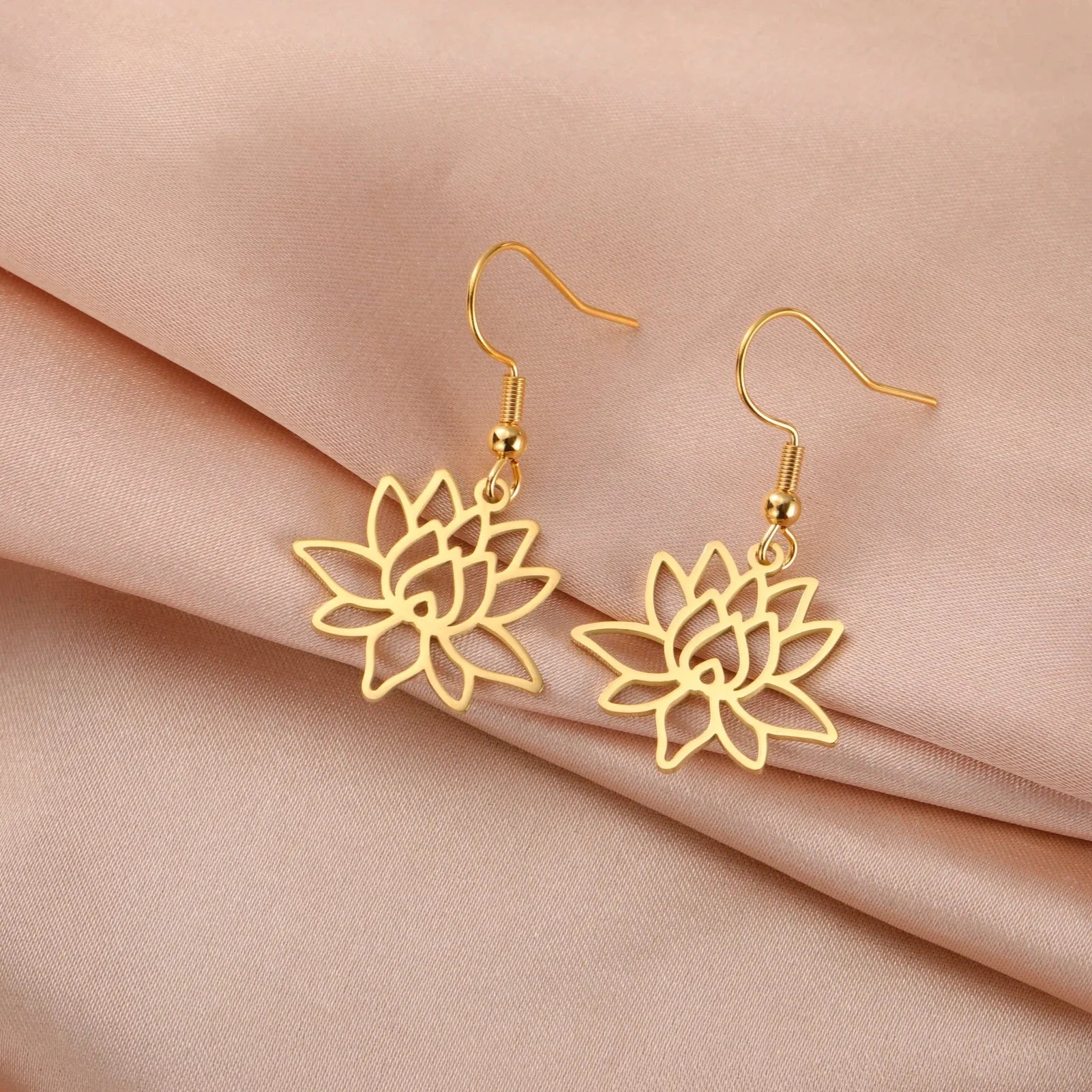 Women's Lotus Flower Dangle Earrings gold
