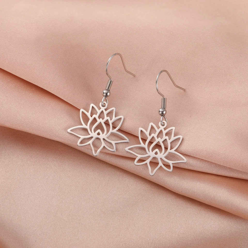 Women's Lotus Flower Dangle Earrings silver