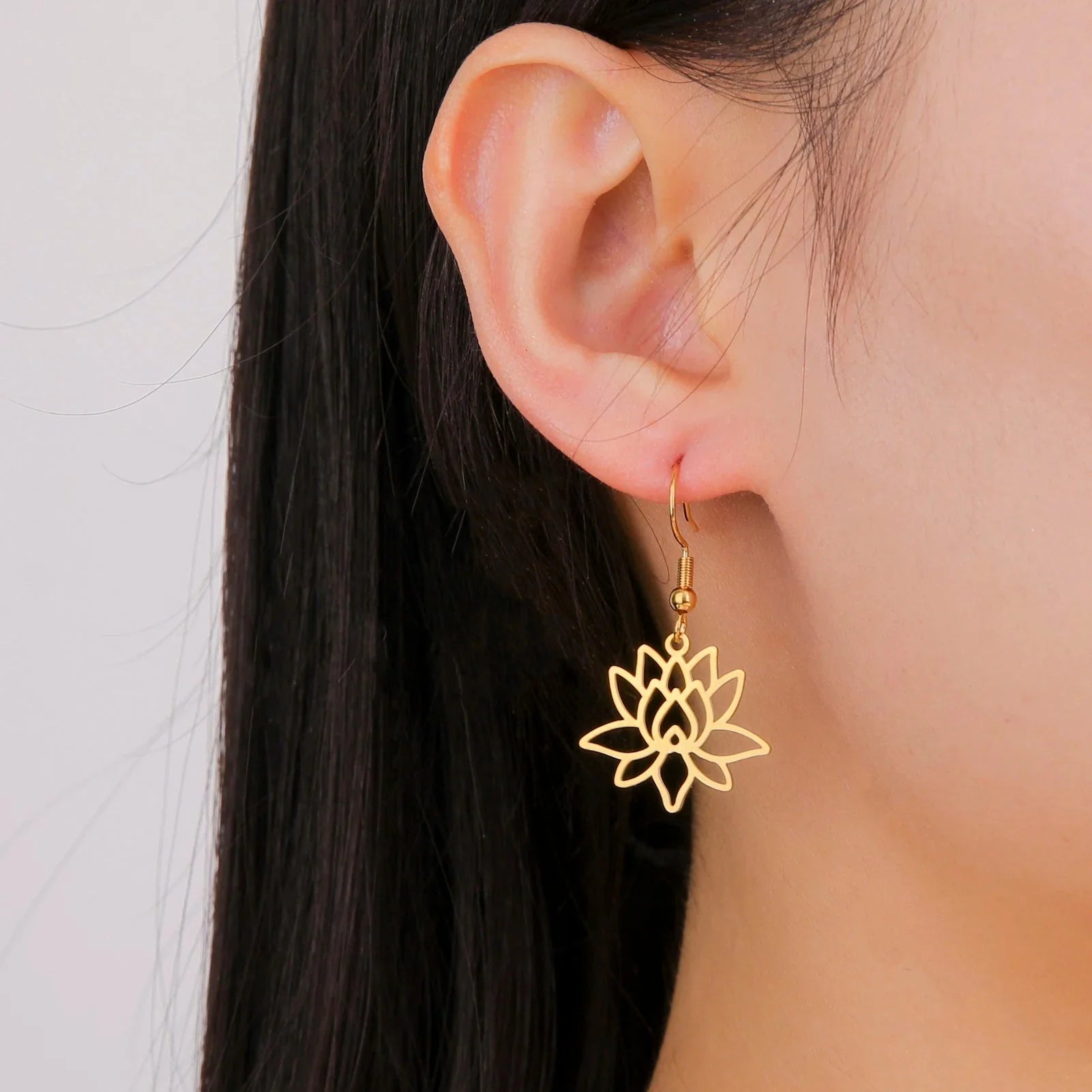 Women's Lotus Flower Dangle Earrings gold