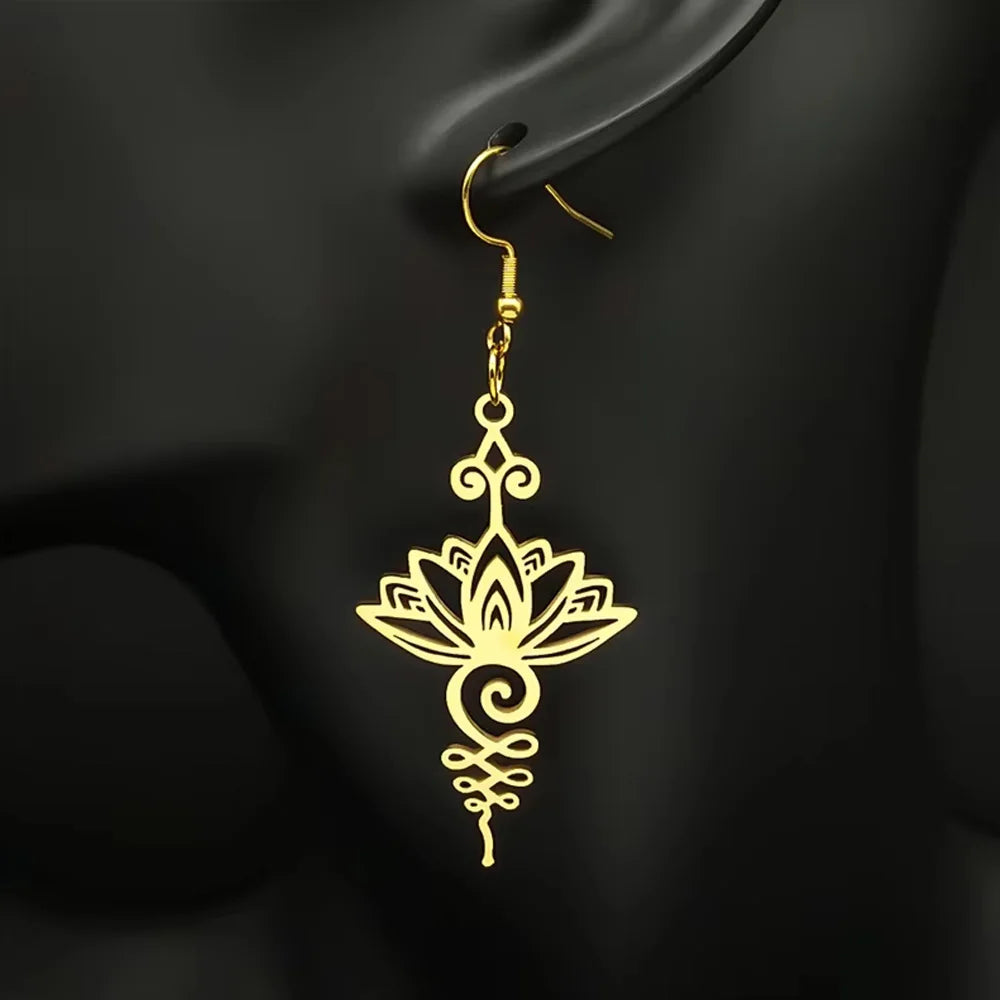 Lotus Flower Dangling Earrings for Women gold