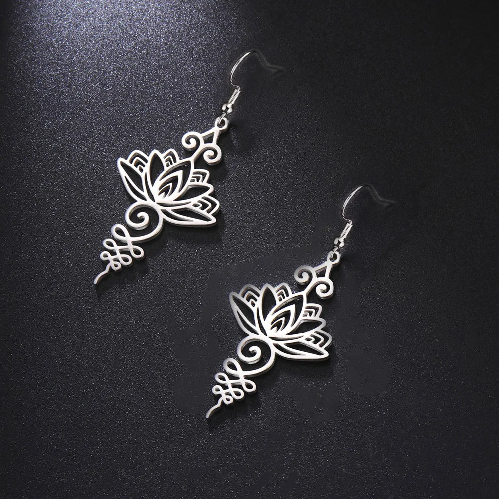 Lotus Flower Dangling Earrings for Women silver