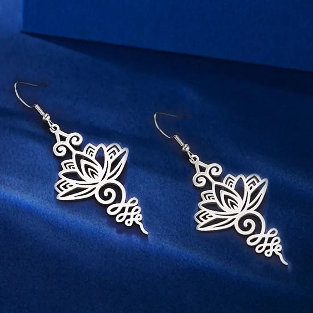 Lotus Flower Dangling Earrings for Women silver