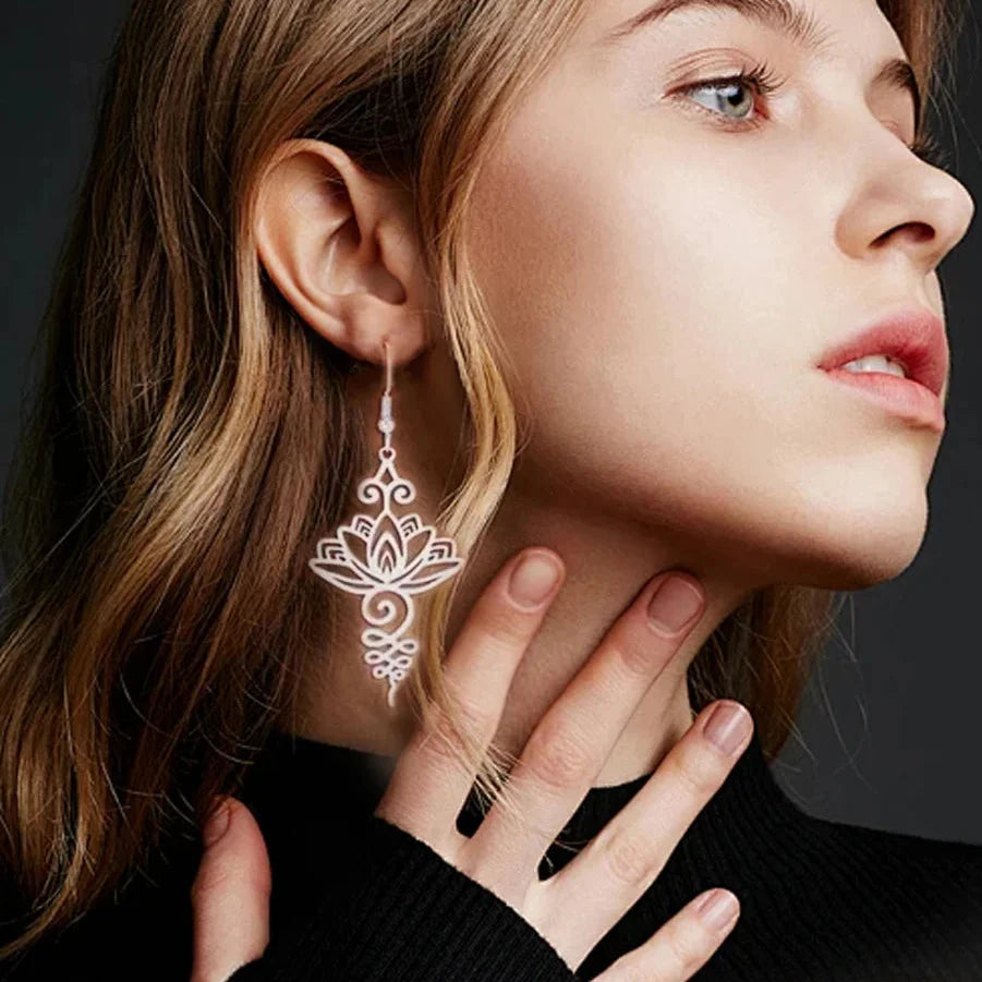 Lotus Flower Dangling Earrings for Women silver