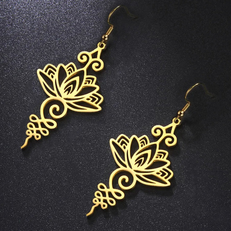 Lotus Flower Dangling Earrings for Women gold