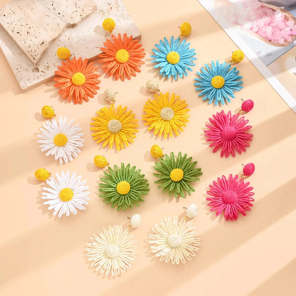 Blue Daisy Flower Dangle Earrings
