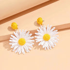 White and Yellow Daisy Flower Dangle Earrings