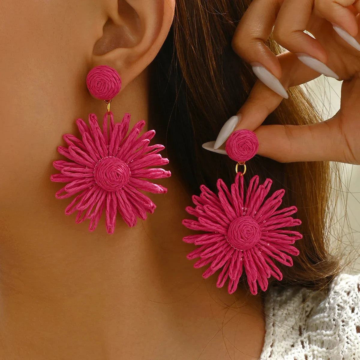 Pink Daisy Flower Dangle Earrings