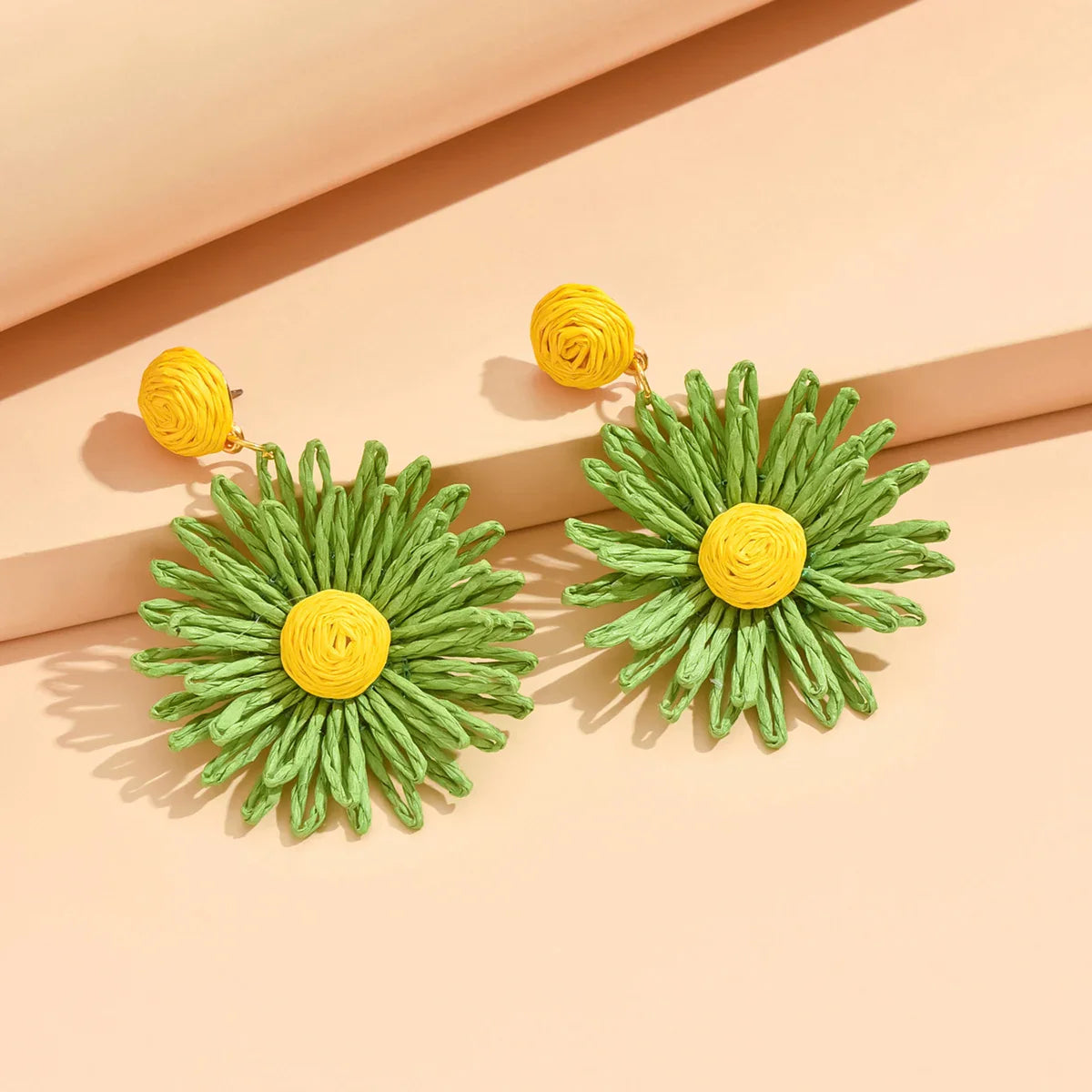 Green Daisy Flower Dangle Earrings