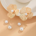 Flower and Gold Pearl Dangle Earrings