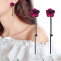 Red Flower Dangling Earrings and Red Chain