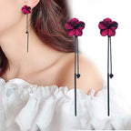 Red Flower Dangling Earrings and Red Chain