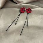 Red Flower Dangling Earrings and Red Chain