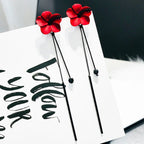 Red Flower Dangling Earrings and Red Chain