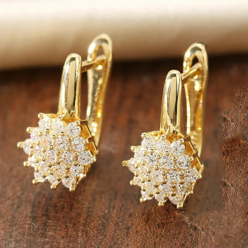 Dangling Flower Zircon Gold Earrings b