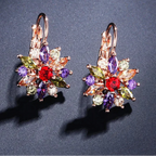 Dangling Flower Zircon Multicolor Earrings