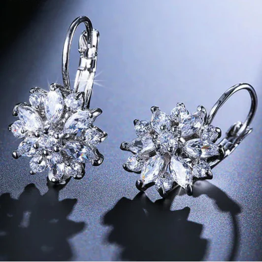 Dangling Flower Zircon White Earrings