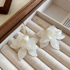 Wide White Flower Hanging Hoop Earrings