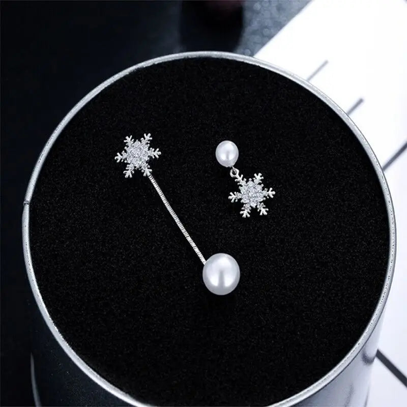 Silver Snowflake Dangle Earrings for Women