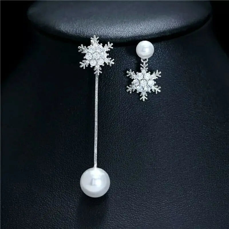 Silver Snowflake Dangle Earrings for Women