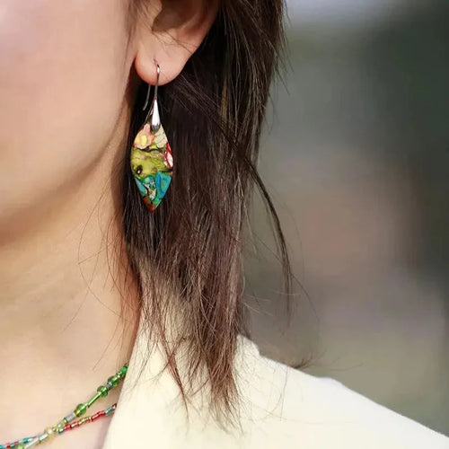 Colored Silver and Green Water Drop Dangle Earrings