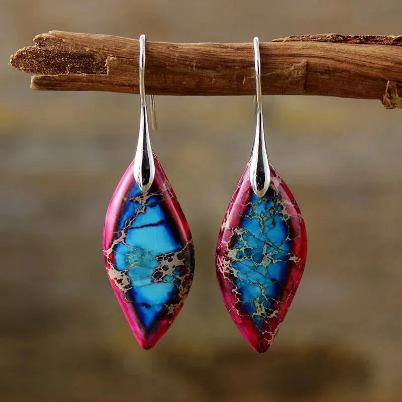 Colored Silver Red and Blue Water Drop Dangle Earrings