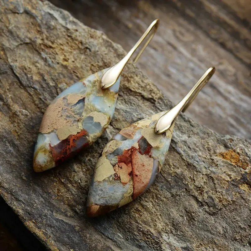 Colored Gold and Brown Water Drop Dangle Earrings