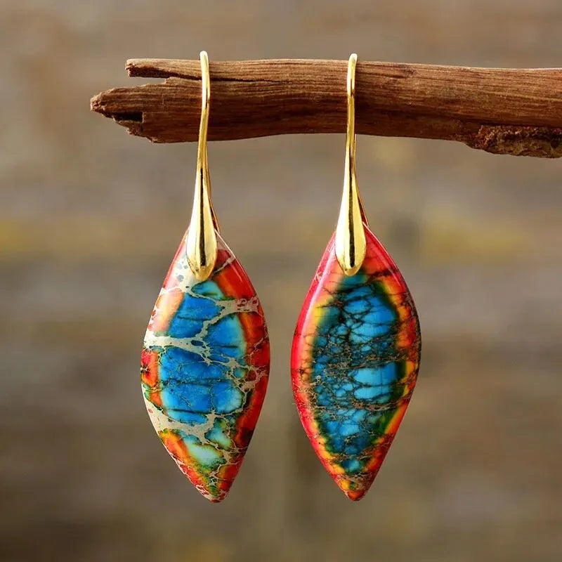 Colored Gold Blue and Orange Water Drop Dangle Earrings