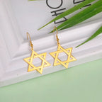 Hexagonal drop earrings with the Jewish Star of David symbol in gold