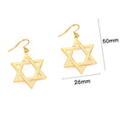 Hexagonal drop earrings with the Jewish Star of David symbol in gold