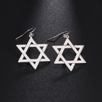 Hexagonal drop earrings with the Jewish Star of David symbol in silver