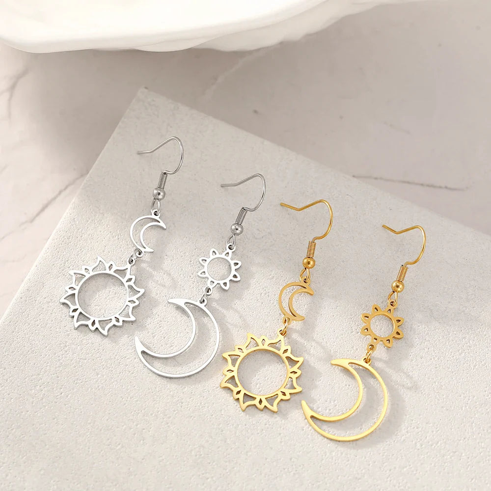 Moon and Sun Hanging Earrings