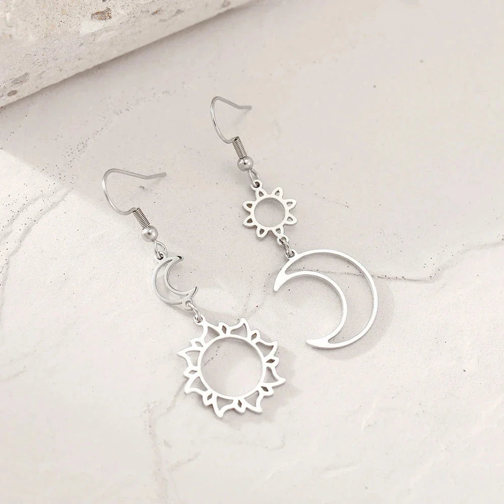 Moon and Sun Hanging Earrings silver