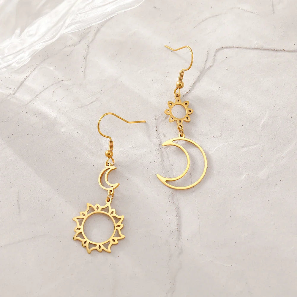 Moon and Sun Hanging Earrings gold