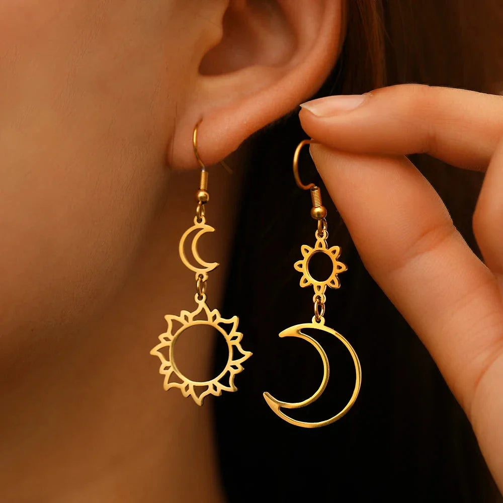 Moon and Sun Hanging Earrings gold