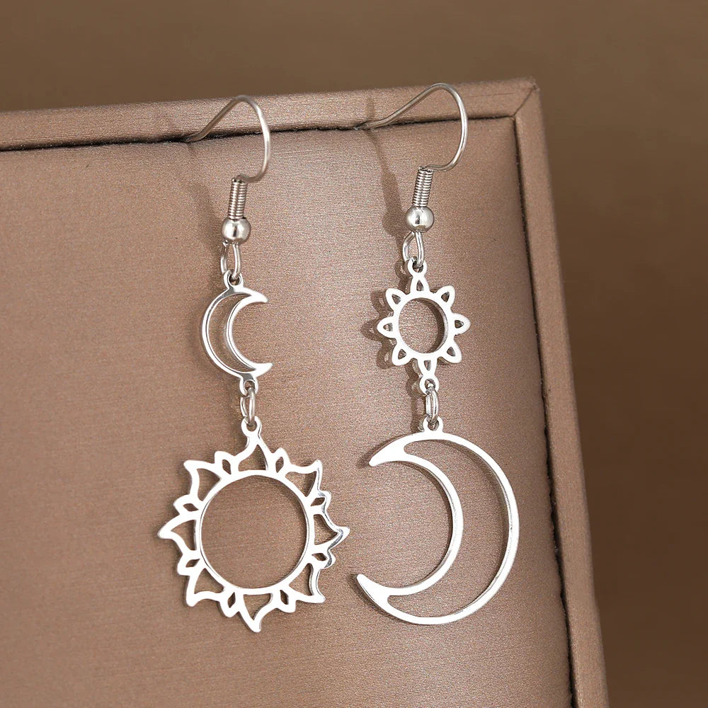 Moon and Sun Hanging Earrings silver